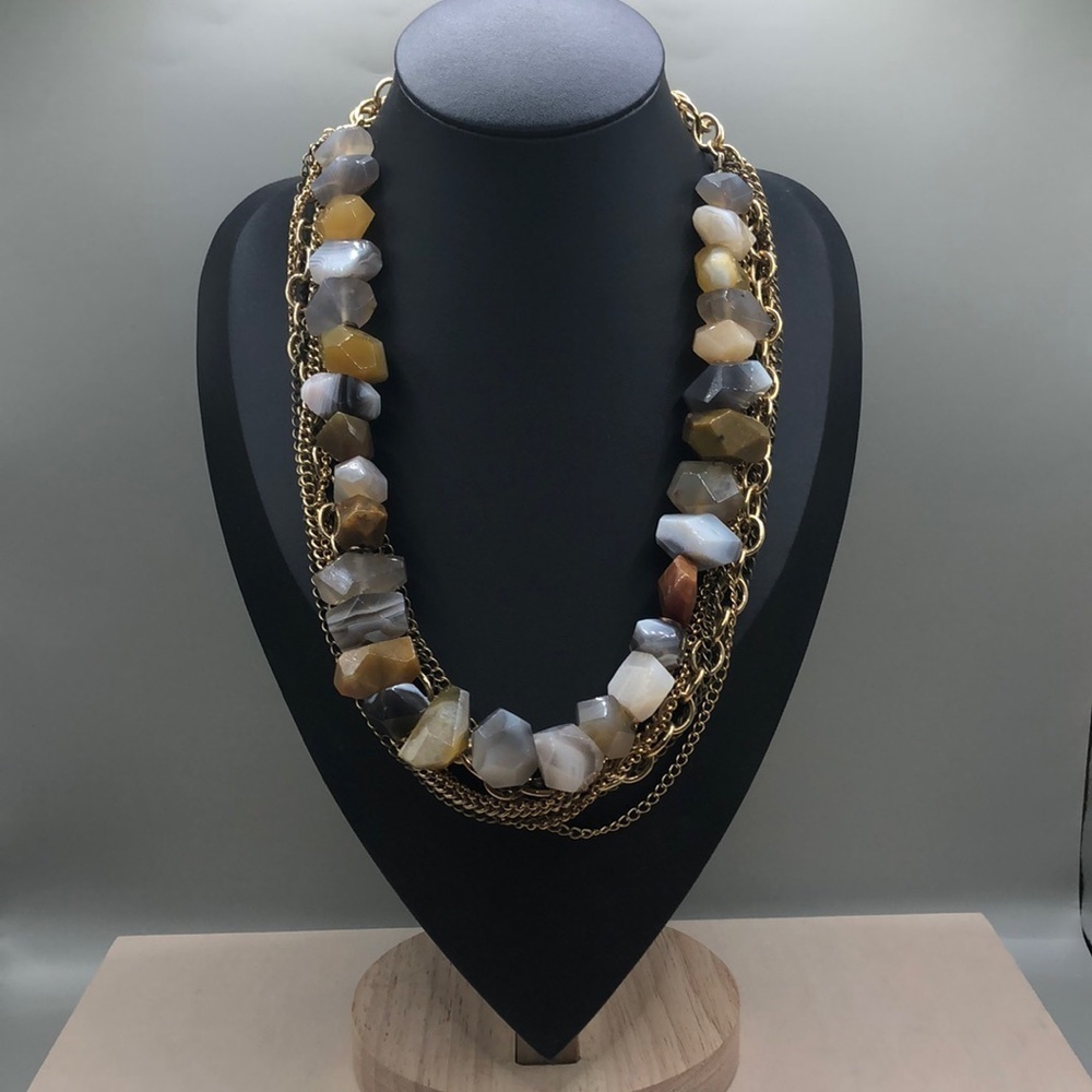 Janna conner big chunky stones necklace mix tone statement style